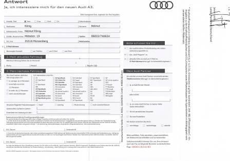 Audi Antwortkarte klein